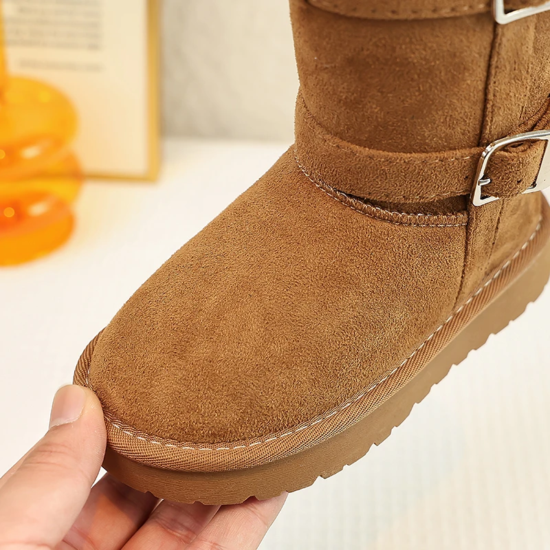 Высокие зимние сапоги для девочек, новинка зимы 2025 года, утепленные плюшевые высокие сапоги на толстой подошве, теплая хлопковая обувь