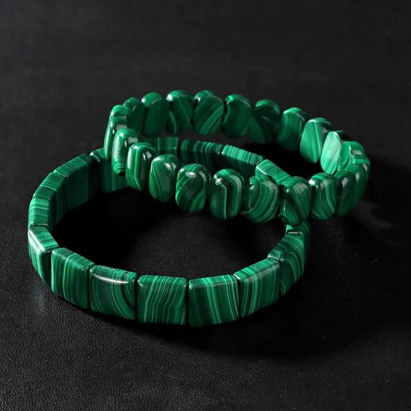 Genuine Natural Green Malachite Chrysocolla Bracelet for Women Men Healing Stone Stretch Rectangle Beads Bangles Jewelry Gift