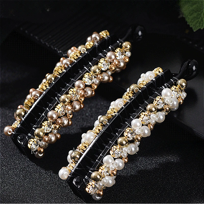 Korean Elegant Pearl Rhinestone Banana Vertical Hair Clip  and Non-Slip Accessories for Women Barette Cheveux Femme