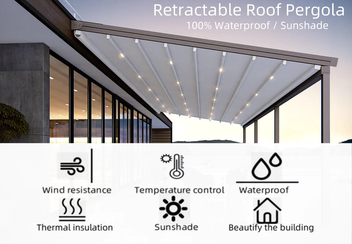 Sunshade Sliding Folding Lip Roof Outdoor Retractable Canopy Motorized Pergola