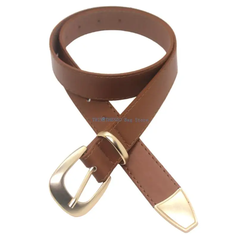 340D PU Leather Dress Belt With Triple Metallic Closure Accent Comfortable Waistband