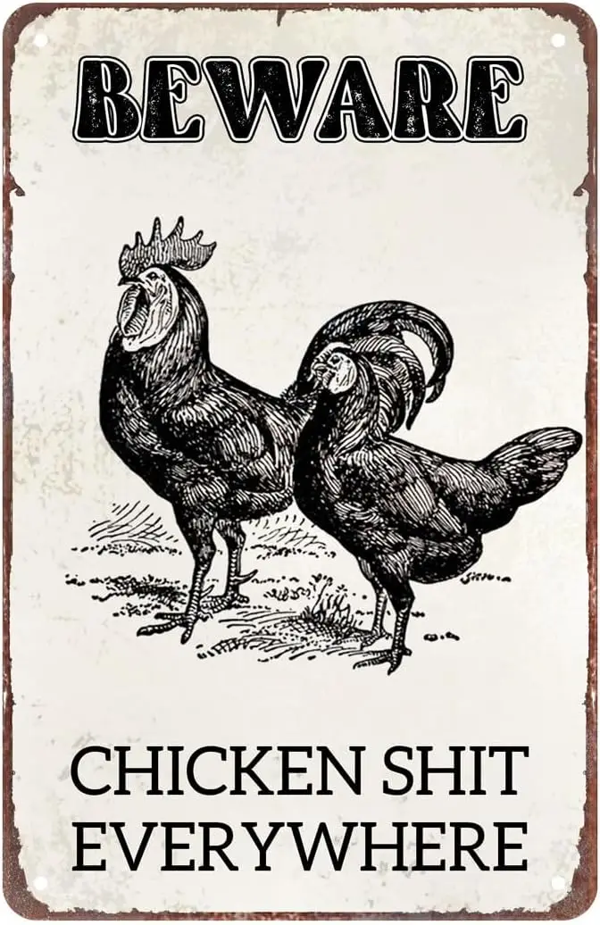 Beware Chicken Sign Funny Retro Vintage Metal Tin Sign Chicken Coop Farmhouse Wall Home Bar Room Garage Man Cave 8 x 12 Inc sign