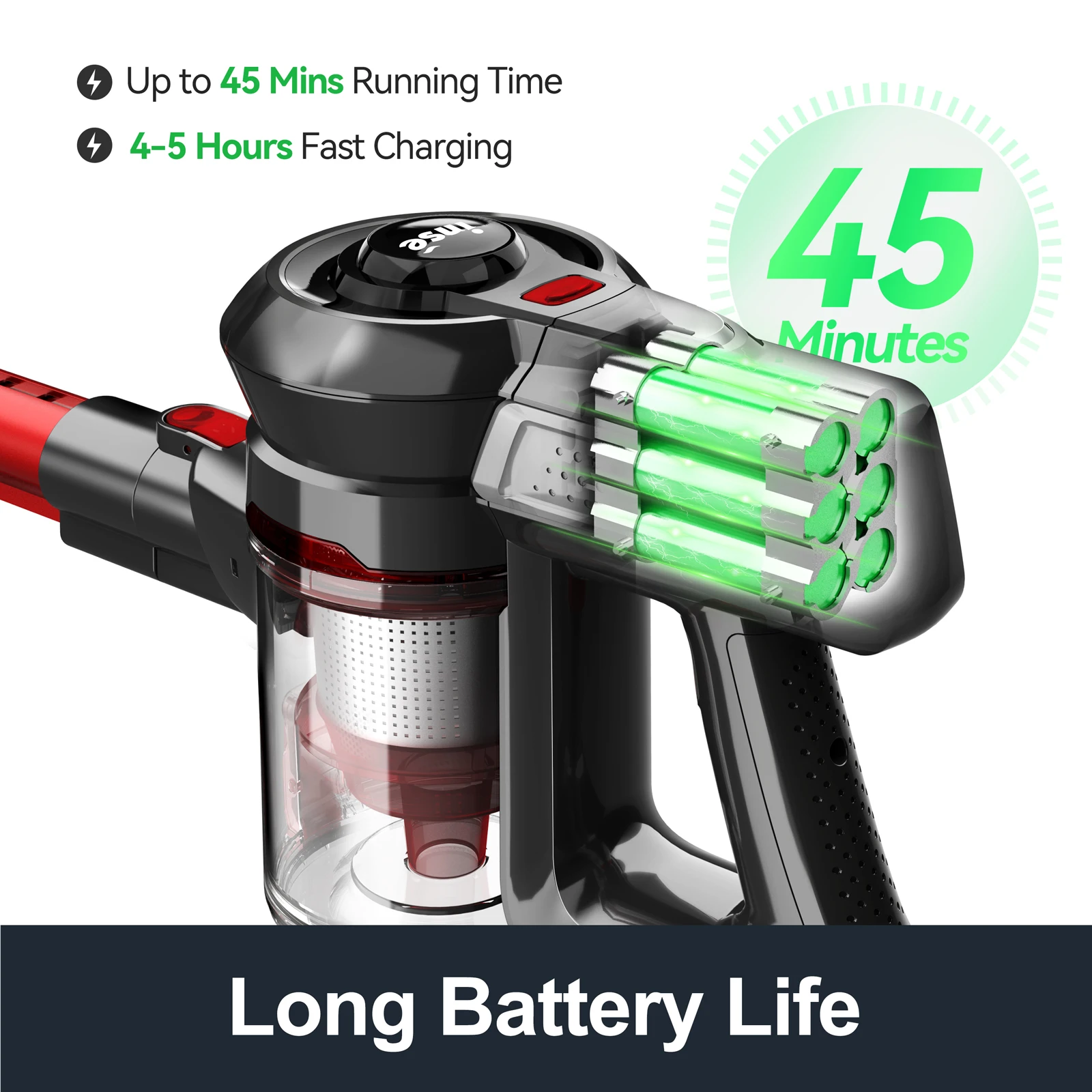 US CA Stock INSE Cordless Vacuum Cleaner 12KPa 4-in-1 Stick Vacuum Cleaner Rechargeable Battery Up to 45mins for Hard Floor