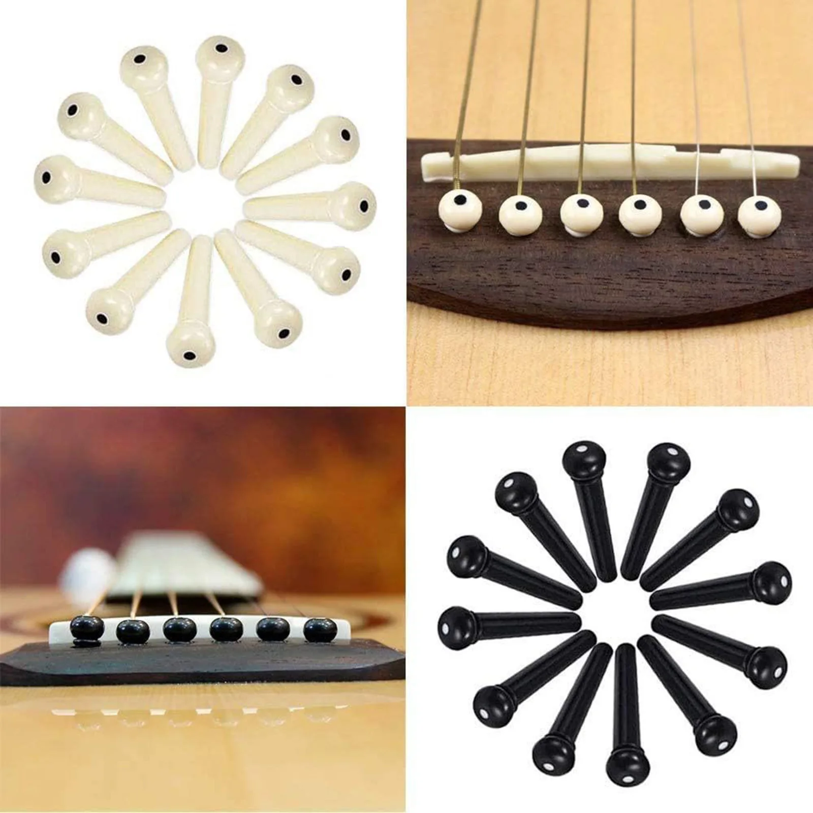 24 Pieces Acoustic Guitar Bridge Pins Pegs in White and Black with 1 Piece Bridge Pin Puller Remover in Guitar