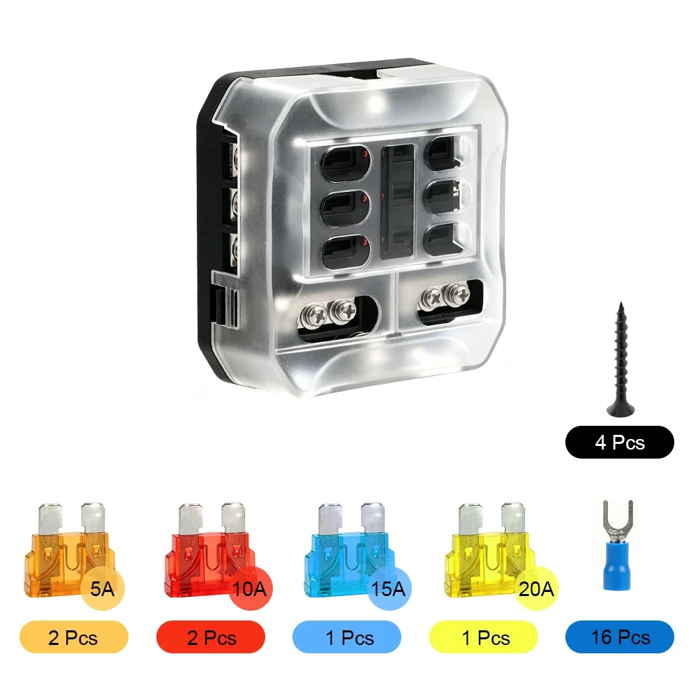6 Way 12 Way Blade Fuse Box Holder 12V 24V For Car Boat Fuse Holder Block Power Panel Board Yacht RV Truck Accessories Set
