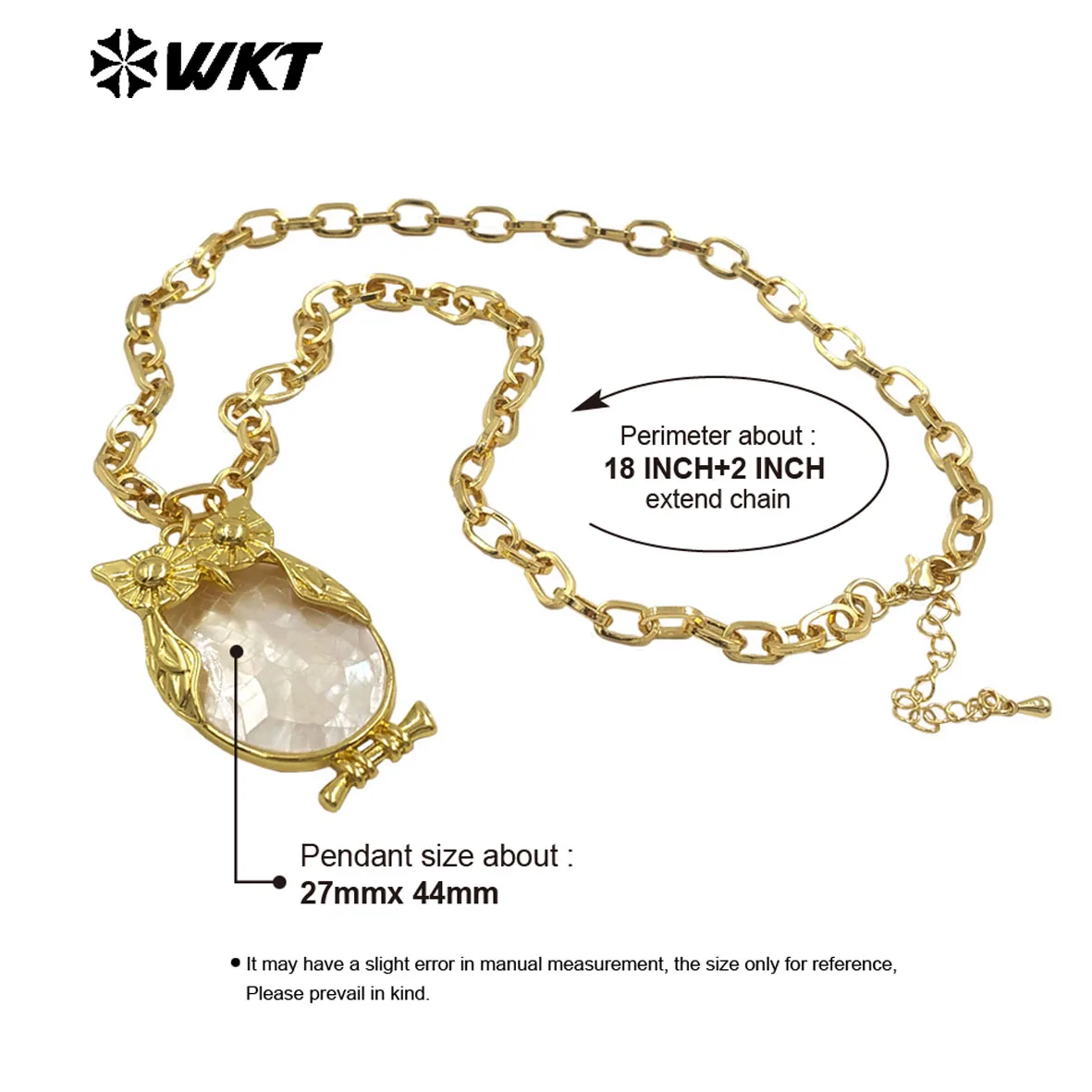 WT-JN337 Lovely Owl White Shell Oval Shape Pendant 18K Gold Plated Chain Necklace Cute Accessory For Children Birthday Gifts