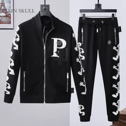Plein Skull Trendy Brand Sports Set Men's Spring and Autumn Colorful Letter Hot Diamond Coat Hip Hop Party Suit Casual Pants
