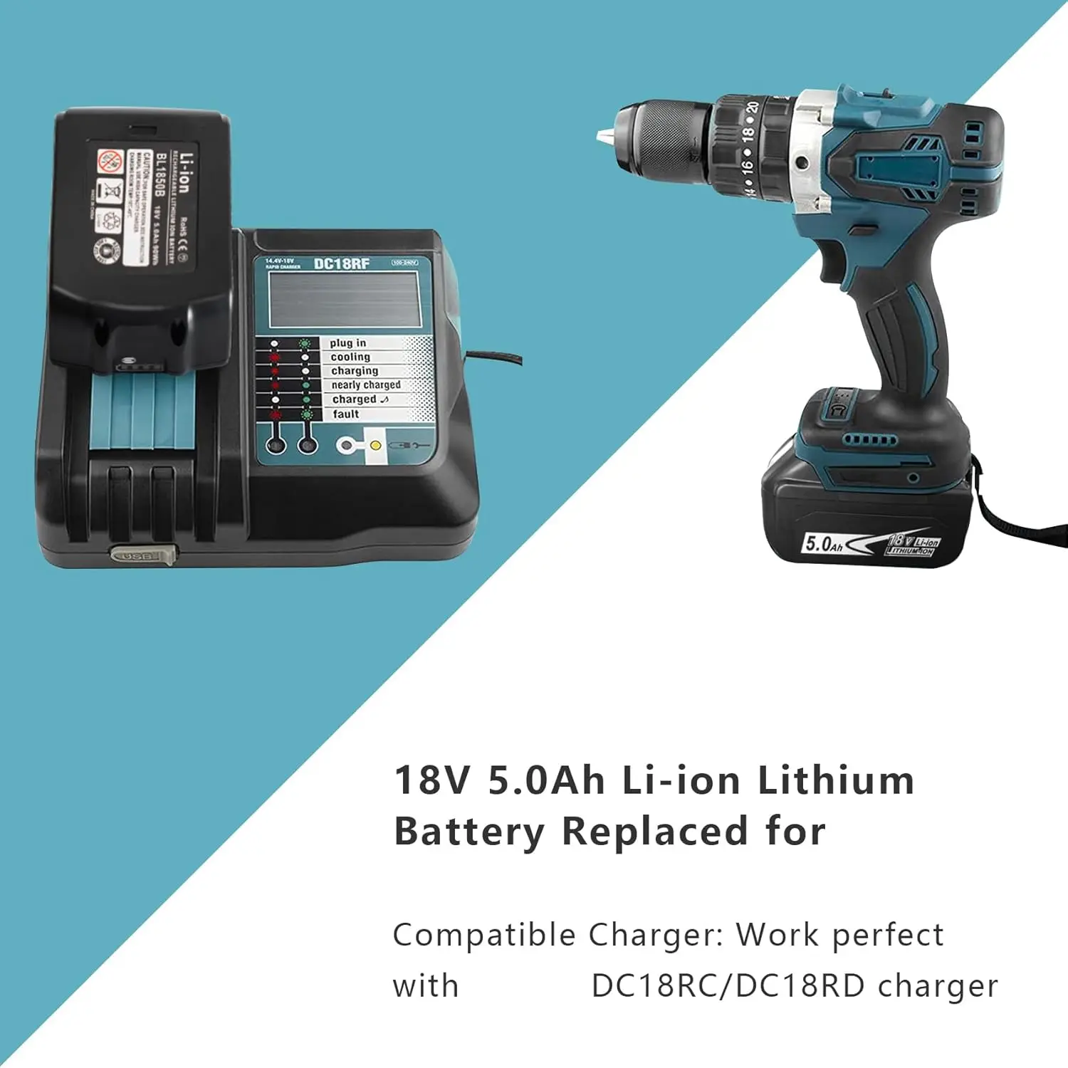 2 paquetes actualizados 5.0Ah 18V BL1850B con batería de iones de litio de repuesto LED Compatible con batería Makita de 18 voltios