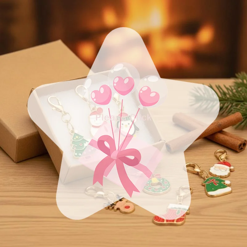 10Pcs Mixed Christmas Theme Keychains Clip On Pendant For DIY Making Necklaces