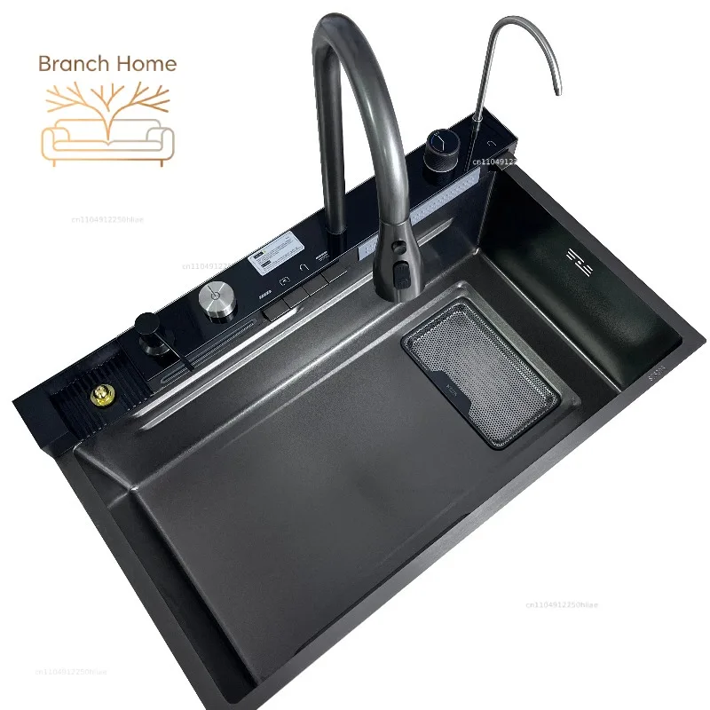 Whale-shaped Volcano Textured Stainless Steel Handcrafted Kitchen Sink with Built-in Debris Collection Function
