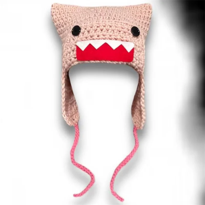 Knitting Beanie Hat for Women Girls Ear Knit Hat Lovely shark style Hat Y2K Strawberry decoration hat winter warm