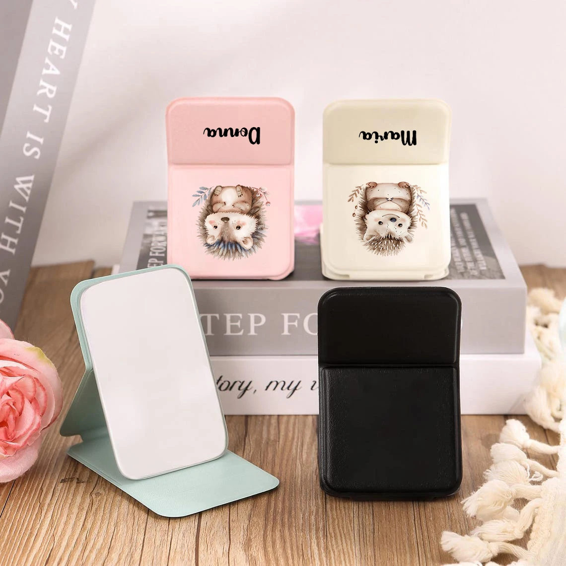 Custom Ultra-Thin PU Leather Folding Mirror Compact, lightweight, and easy to carry Ins style PU leather folding mirror Versati