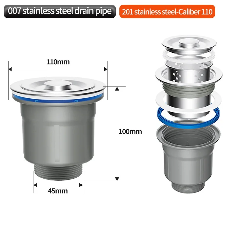 1PCS Stainless Steel Sink Drain Strainer Silver Sink Waste Pipe Filter Basket For Bathroom Kitchen Sink Drainage Accessories