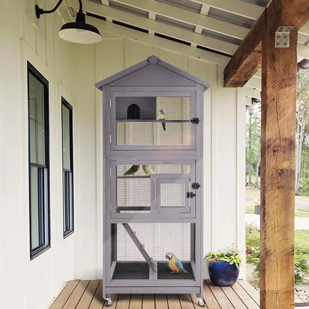 Bird Cage, Equipped with A Game Rack, Habitat, and Bird's Nest, with A Bottom Tray Containing Easy To Clean Silk Mesh Above