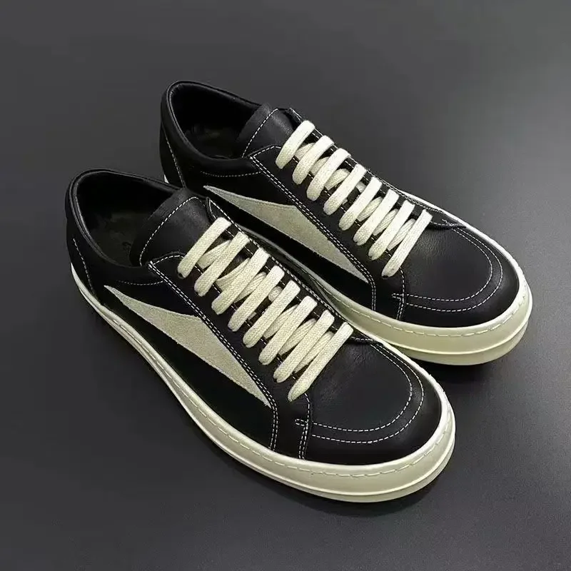 

New Men Genuine Leather Casual Shoes Fashion Thick-soled Flat Skate Shoes Young Man Lace-up Sneaker 36-46