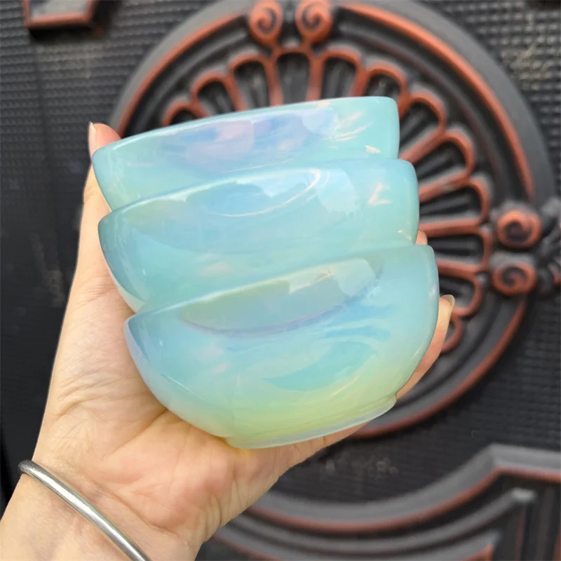 Opalite Bowl Figurine - Hand-Carved Crystal Statue for Home Decor, Reiki Healing Stone & Unique Gift