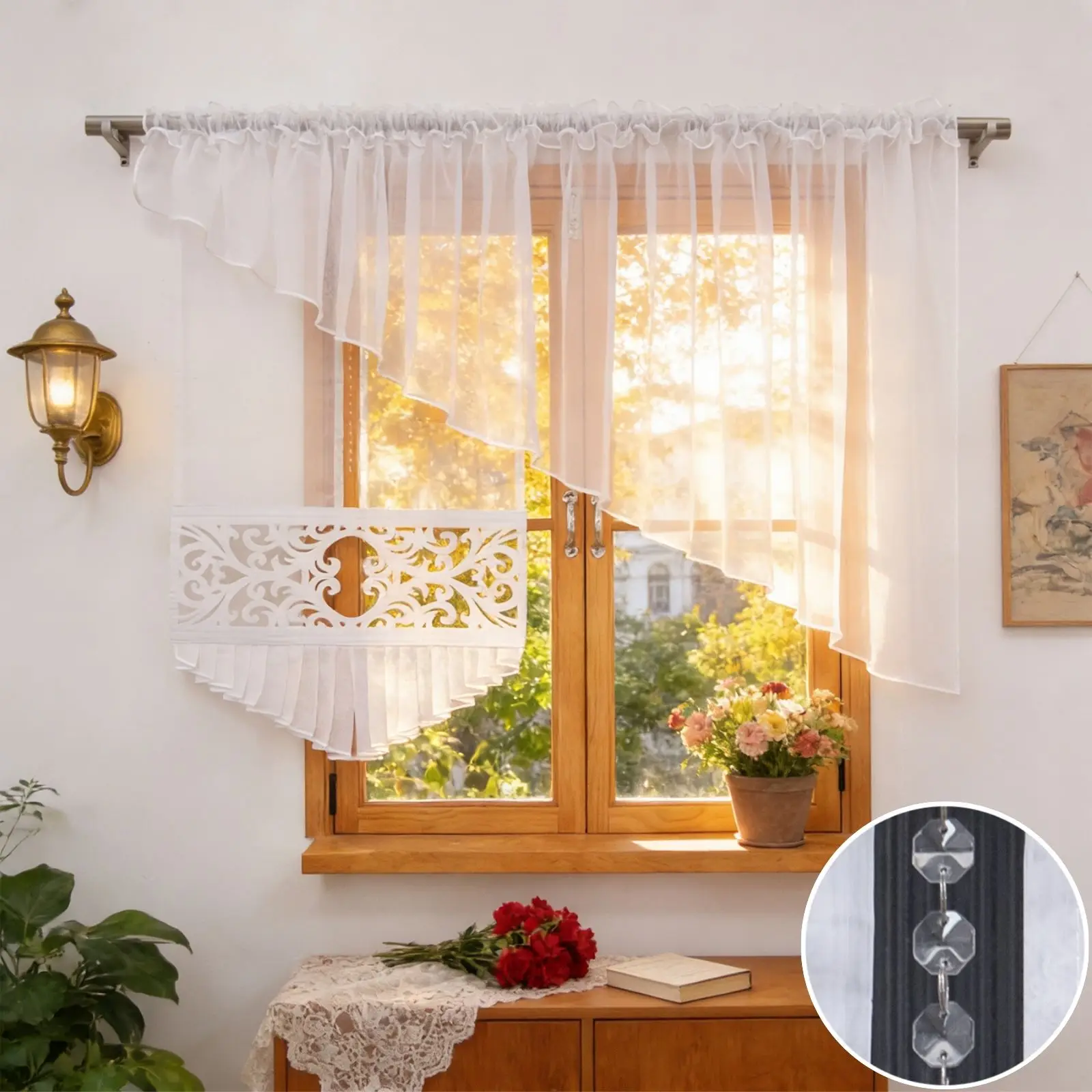 2 Stück Romantische, Durchbrochene, Lichtdurchlässige Vorhänge, Lichtfilternde Gardinen, Für Wohnzimmer, Süßes Einweihungsgeschenk