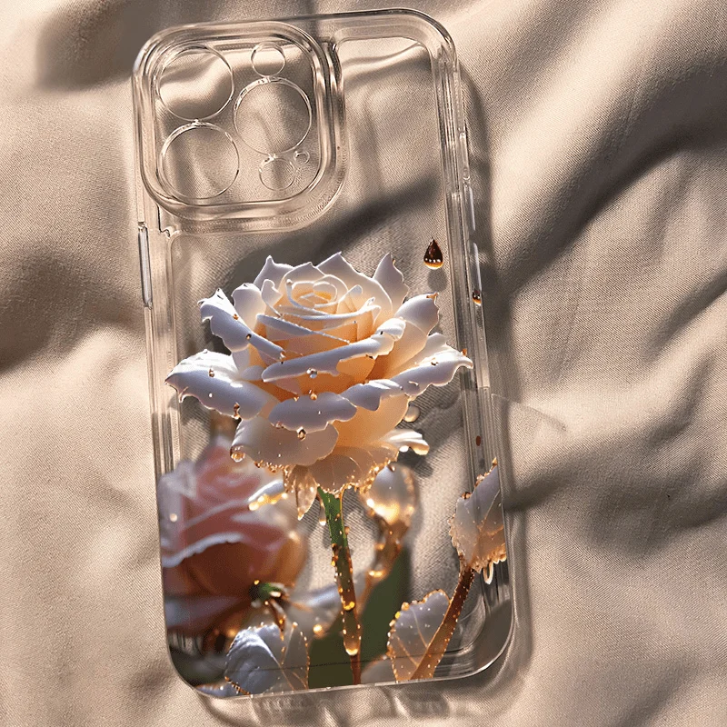 Rosa de água transparente para iPhone, iPhone 12, iPhone 14 Case, iPhone 15Pro Max, iPhone 13, iPhone 11, Personalidade iPhone XS