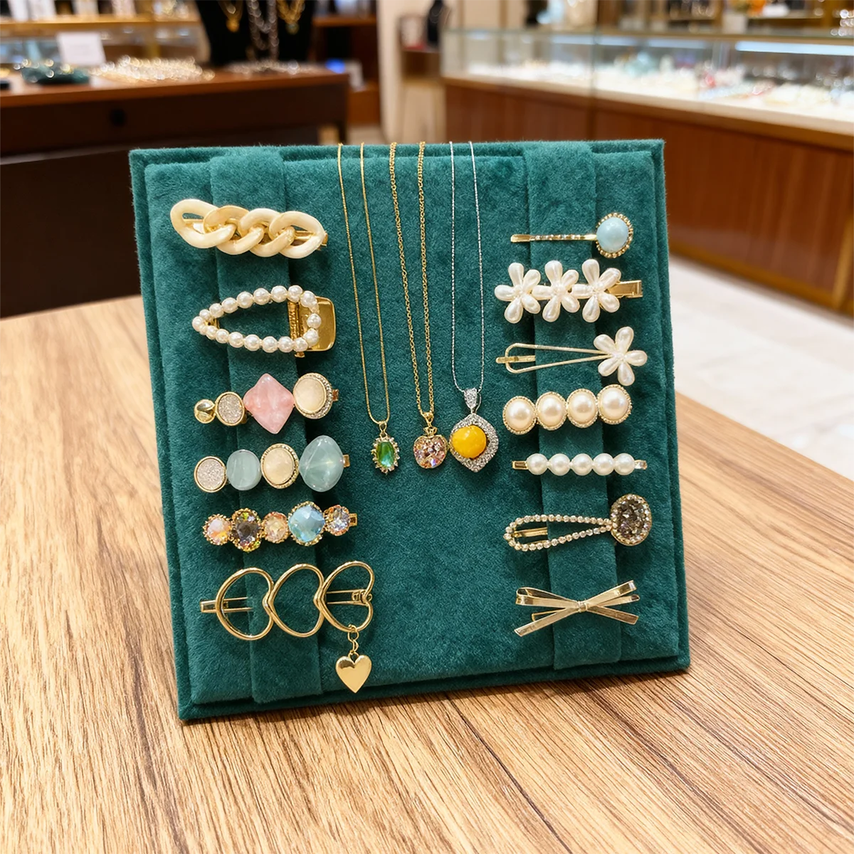 Foldable Suede Jewelry Display Stand - Velvet Organizer Mat for Necklaces, Hair Clips & Small Accessories