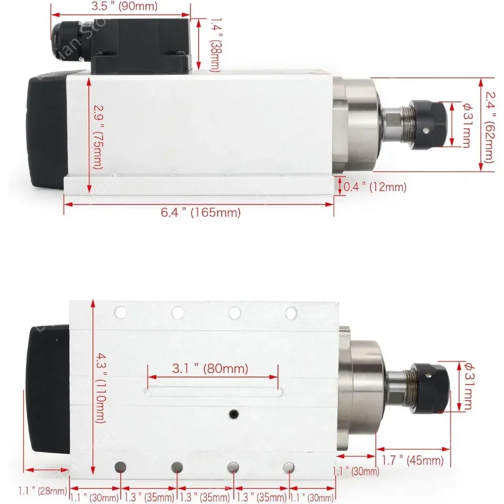 CNC Spindle Motor Kit 220V, 2.2KW Air Cooled Spindle Motor Square Spindle Motor ER20+2.2KW VFD Inverter 220V Variable