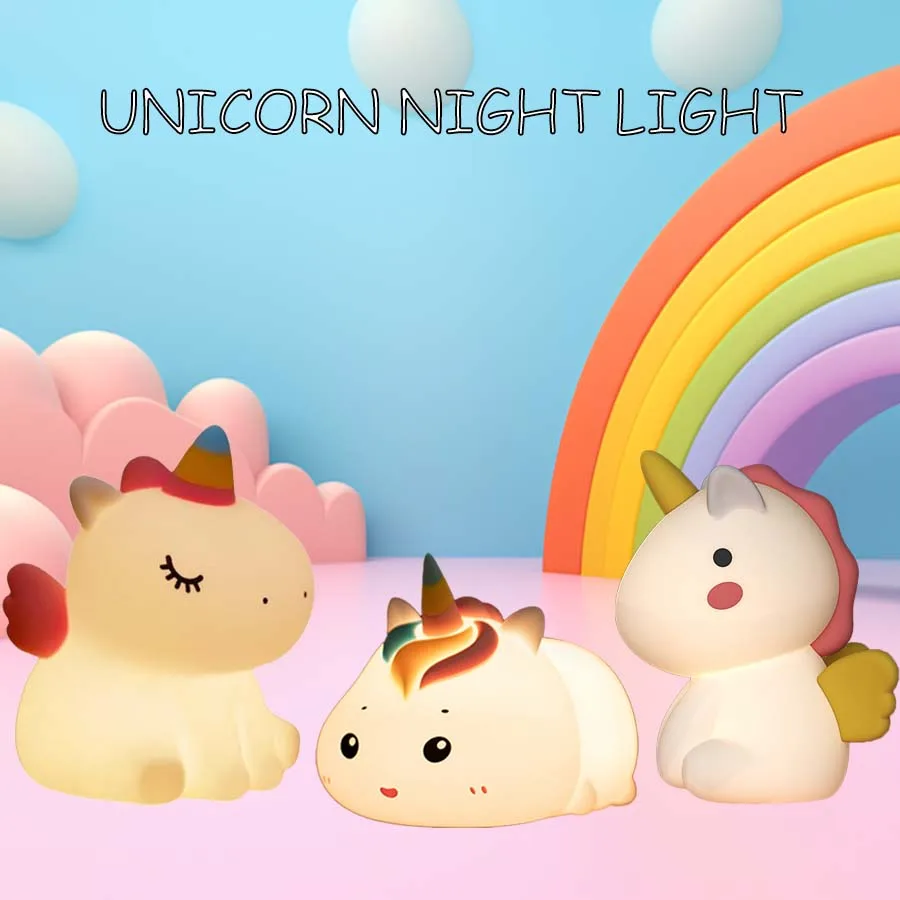 Cartoon Unicorn Night Light Led Table Lamp Bedroom Decoration Kids Room Bedside Nursery Mood Light Birthday Gifts Rechargeable