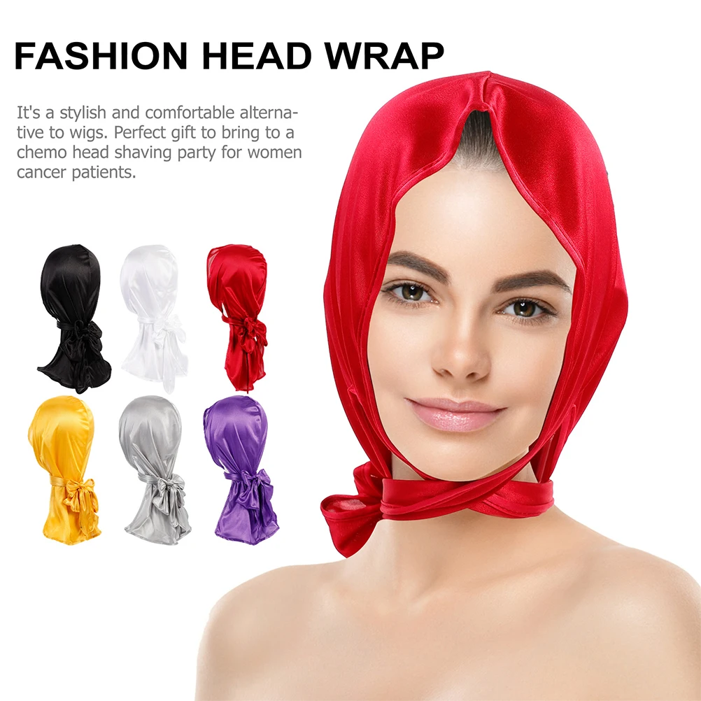 

6Pcs Satin Durag Pirate Turban Long Tail Elastic Headscarf Wide Strap Wrap for Men Women Durable Stylish Satin Durag