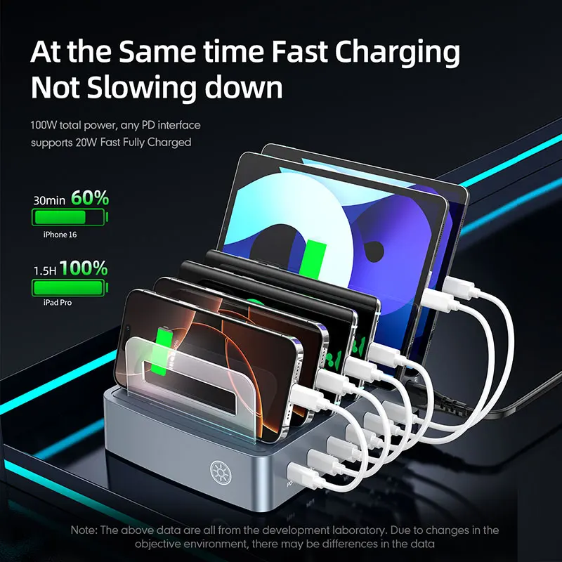 120 واط العالمي متعدد USB C شاحن PD 30 واط سطح المكتب شحن سريع Sation الهاتف/الكمبيوتر اللوحي/حامل قاعدة حامل آيفون سامسونج