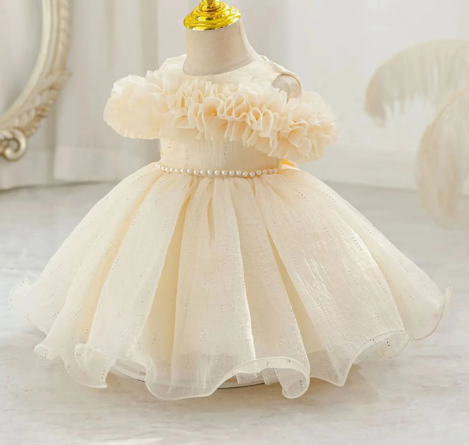 Baby Girl Party Dress Ruffles Girls' Princess Dresses Beading Shiny Girly Clothes Ball Gown