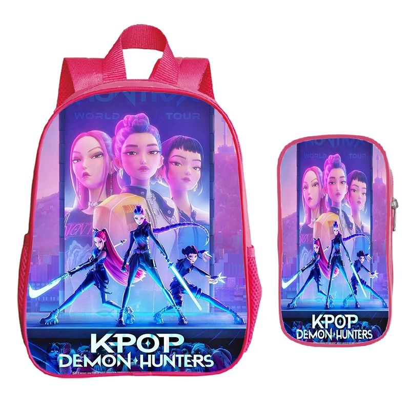 2 Stuks Set K-Pop Demon Hunters Rugzak Met Etui Baby Meisje Kleuterschool Rugzakken Kinderen Schooltas Leuke Cartoon Boekentas gift