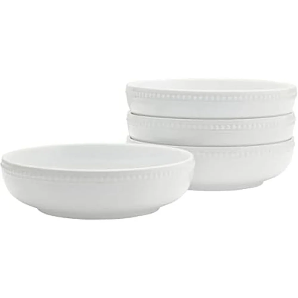 

Set of 4 Beaded Dinner Pasta Bowls in Everyday White, Elegant and Durable for Home Dining