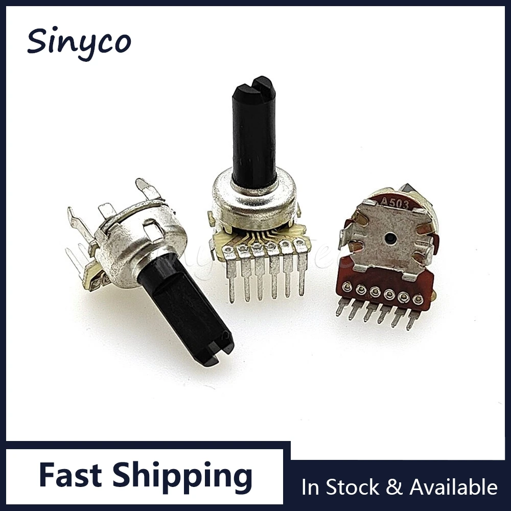 5PCS 121 Type Vertical Dual 6Pins B10K B20K B50K B100K A50K Power Amplifier Audio Volume Potentiometer D Shaft Length 10mm 15mm