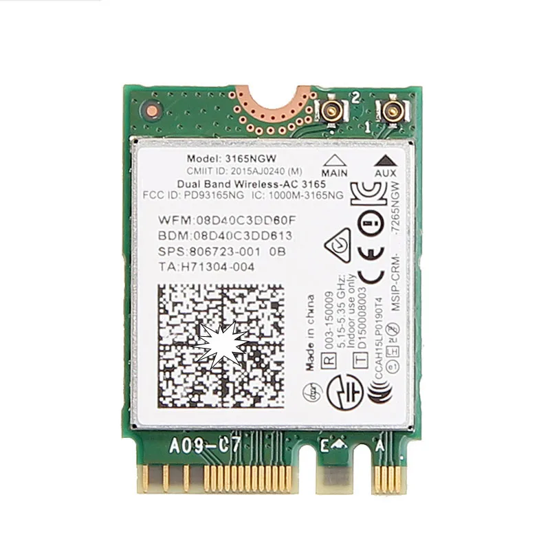

Dual Band 2.4G/5Ghz 433Mbps Wireless-AC Intel 3165 NGFF 802.11ac WiFi 3165NGW M.2 WLAN Card Bluetooth 4.0 M2 WiFi CARD