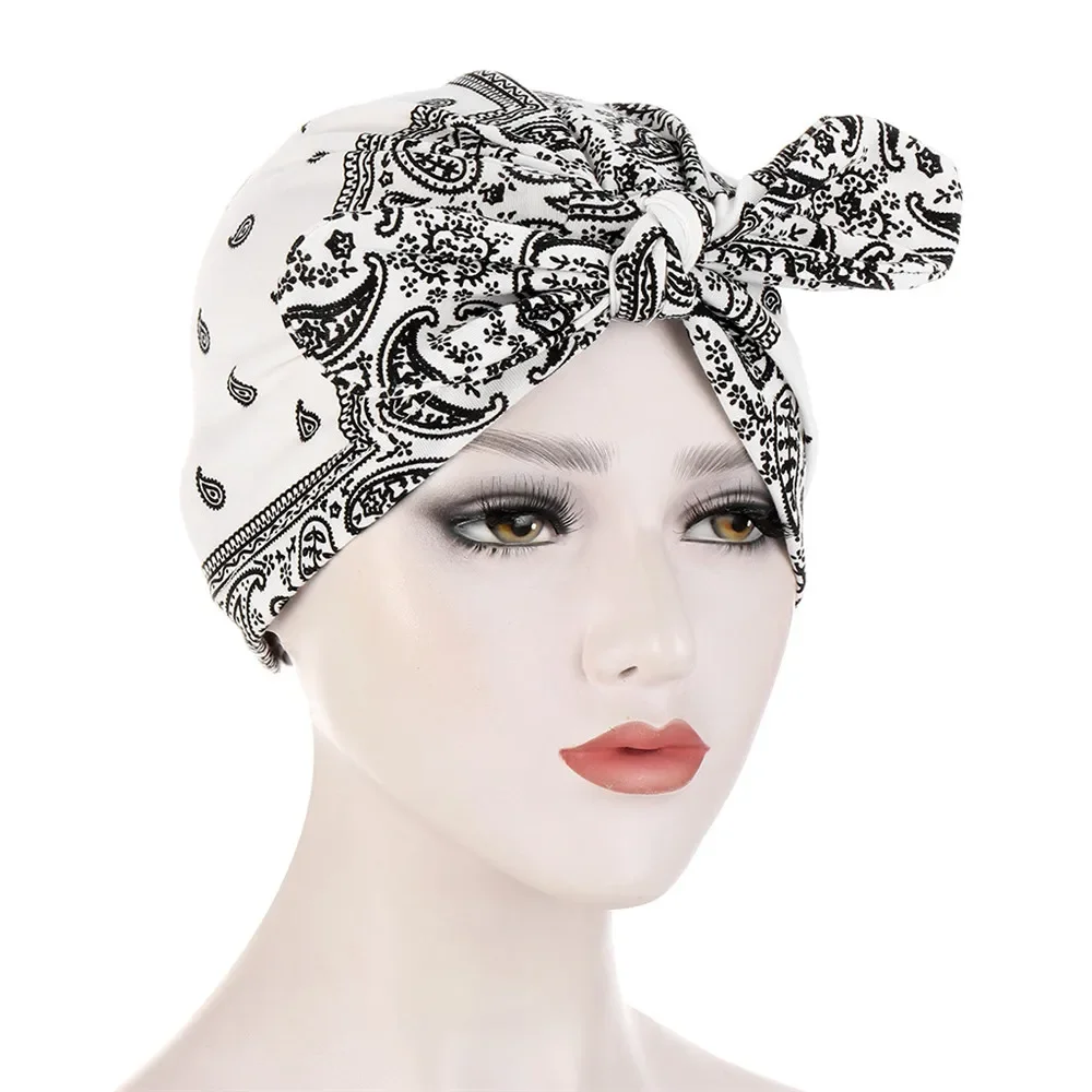 Turbante con lazo para mujer, Hijab interno musulmán, gorro con estampado africano, pañuelo para la cabeza, gorro de quimio para pérdida de cabello,