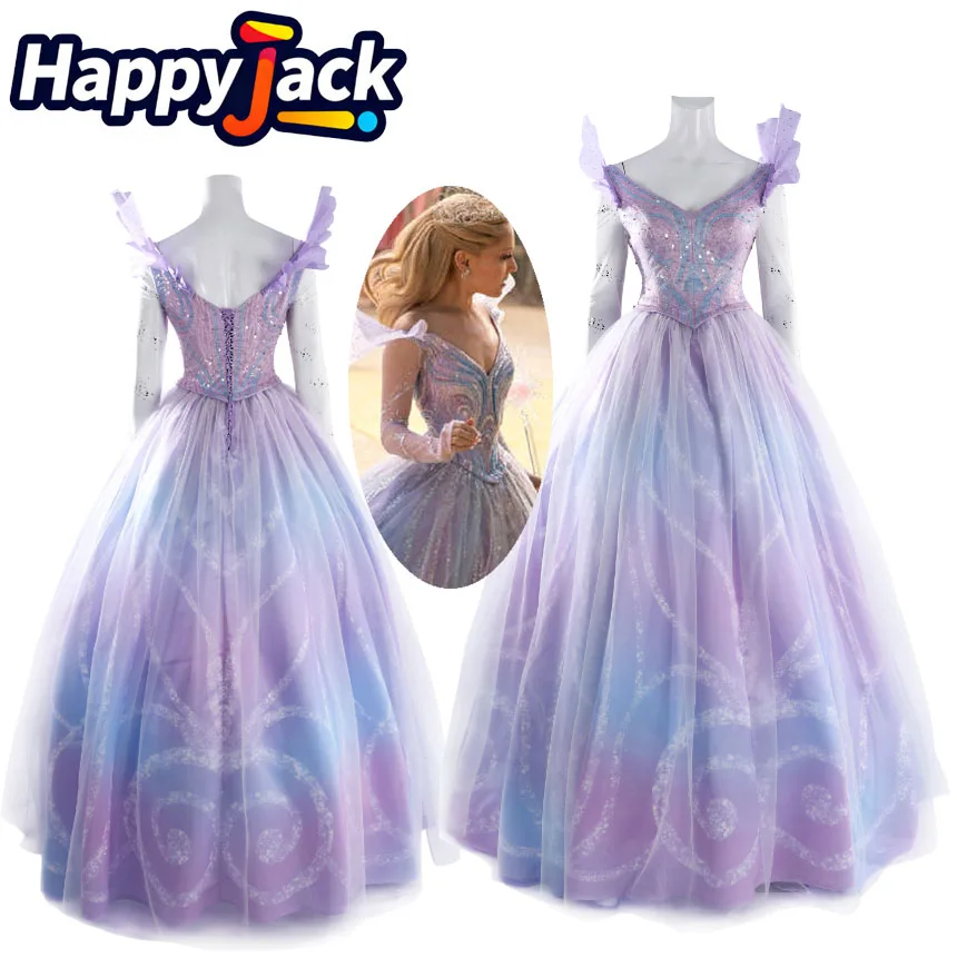 

Glinda Fantasia Wicked 2 Cosplay Crown Earring Clothing 2025 Movie Disfraz Costume Women Halloween Carnival Disguise Party Suit