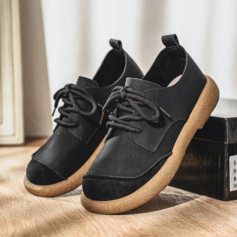 Men Winter Retro Casual Shoes Spliced Upper Thick Non‑Slip Soft Sole Flat Sneakers For Daily Walking Shopping Outdoor Activities