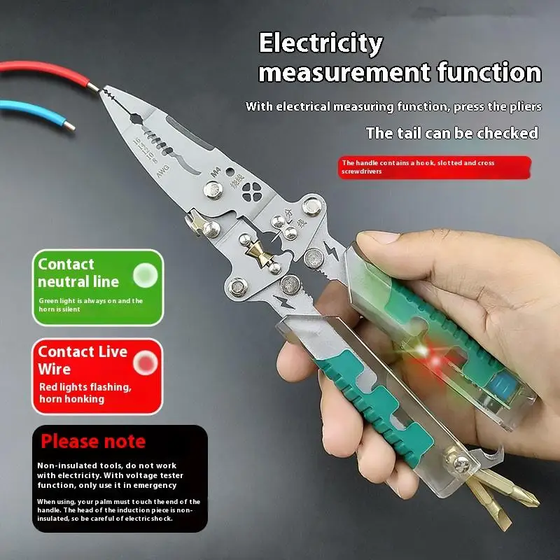 Multifunctional Wire Stripper With Electrical Test Pen Foldable Cable Cutter Crimper Tool, Electrical Folding Pliers For Cutting