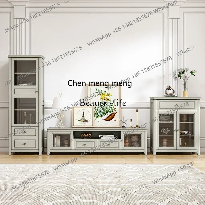 

New Arrivals American light luxury solid wood TV cabinet modern simple high and low floor cabinet small apartment gray furnitu