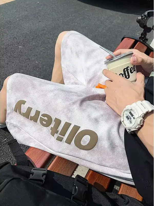 

Американские окрашенные ort Брюки Мужские летние свободные спортивные повседневные брюки с принтом Fong Подростковые модные брендовые брюки с пятью точками Dir