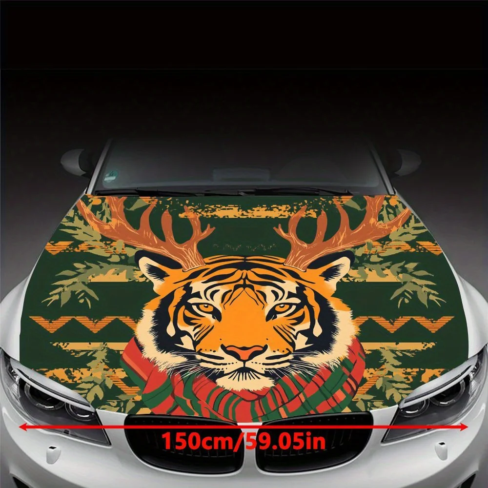 Unique mix and match! Tiger and antler elements graphic car vinyl wraps, car vinyl hood sticker super eye-catching, making the h