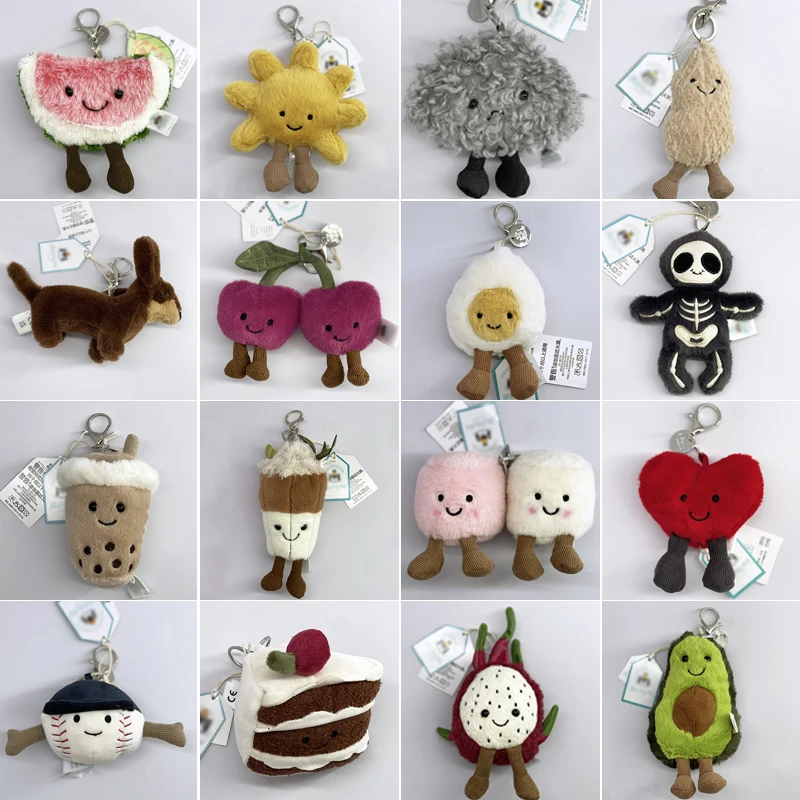 JELLYCAT Llavero de peluche con colgante de pelota de golf JC, llavero de uva, juguete de peluche de medusa, hipopótamo y llavero de peluche de elefante JC para bolso