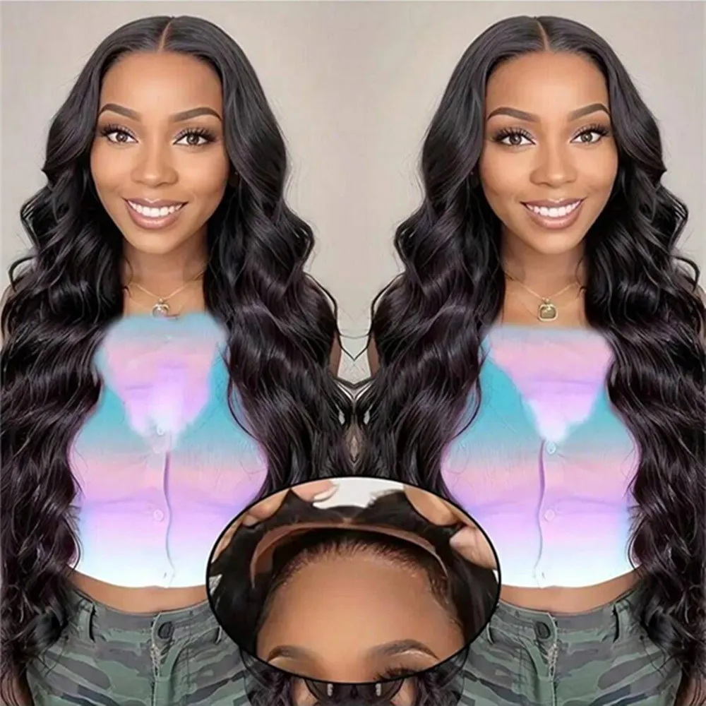 

Парик из натуральных бразильских волос Body Wave 4x4, без клея, с кружевной передней частью, готовый к носке, предварительно выщипанный, для женщин, натуральный цвет, плотность 180%