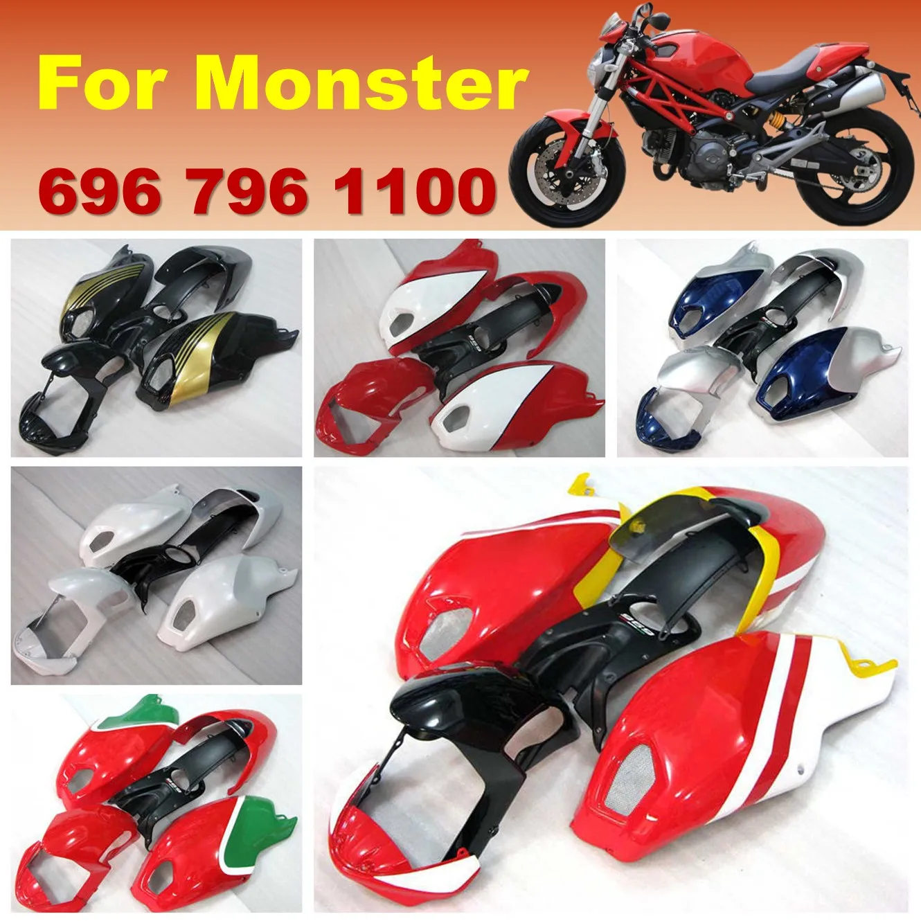 

Fairing Part Fit For Ducati 696 Monster ABS Plastic Body Panels 796 1100 1100 S EVO Motobike Bodywork Replacement