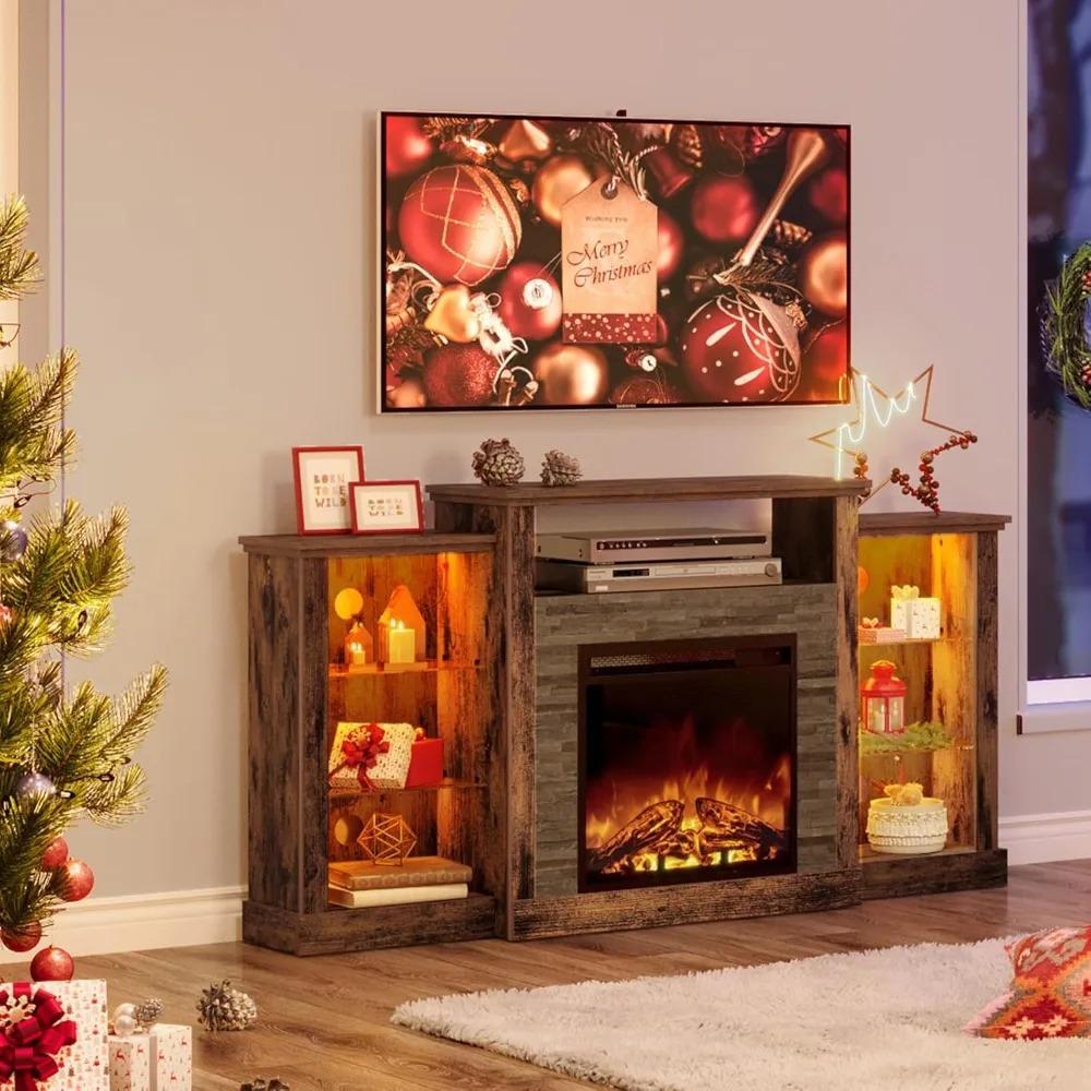 Fireplace TV Stand with Led Lights and Power Outlets, TV Console for TVs up to 65