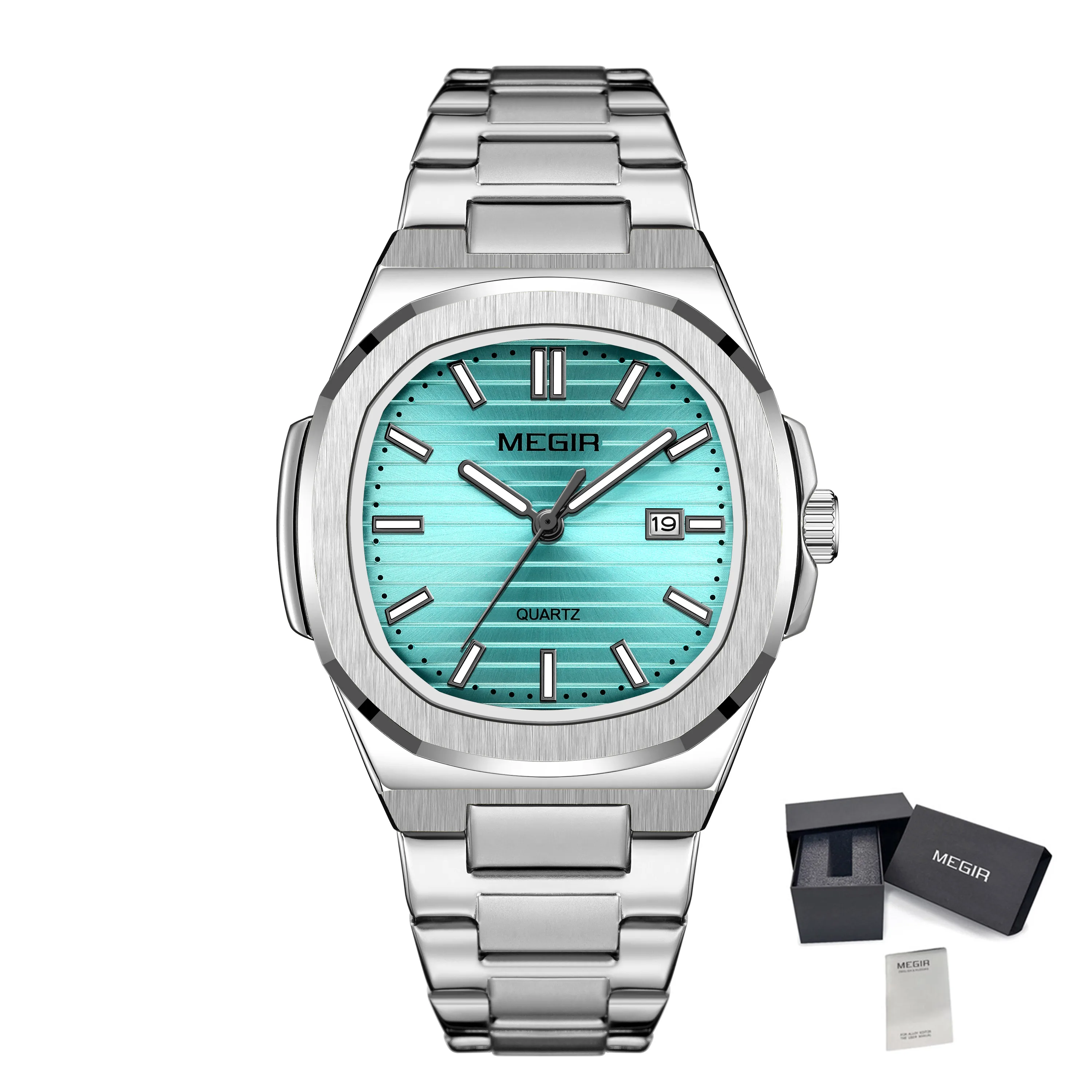 MEGIR Classic Stainless Steel Bracelet Quartz Watch for Men Waterproof Calendar Business Leisure Wristwatch Big Dial Clock 1084