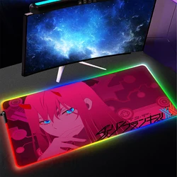 RGB Mouse Pad Gamer Large Mousepad Anime Zero Two XL Mouse Mat Darling in the FranXX 02 Carpet LED Rubber Keyboard Pads 50x100cm