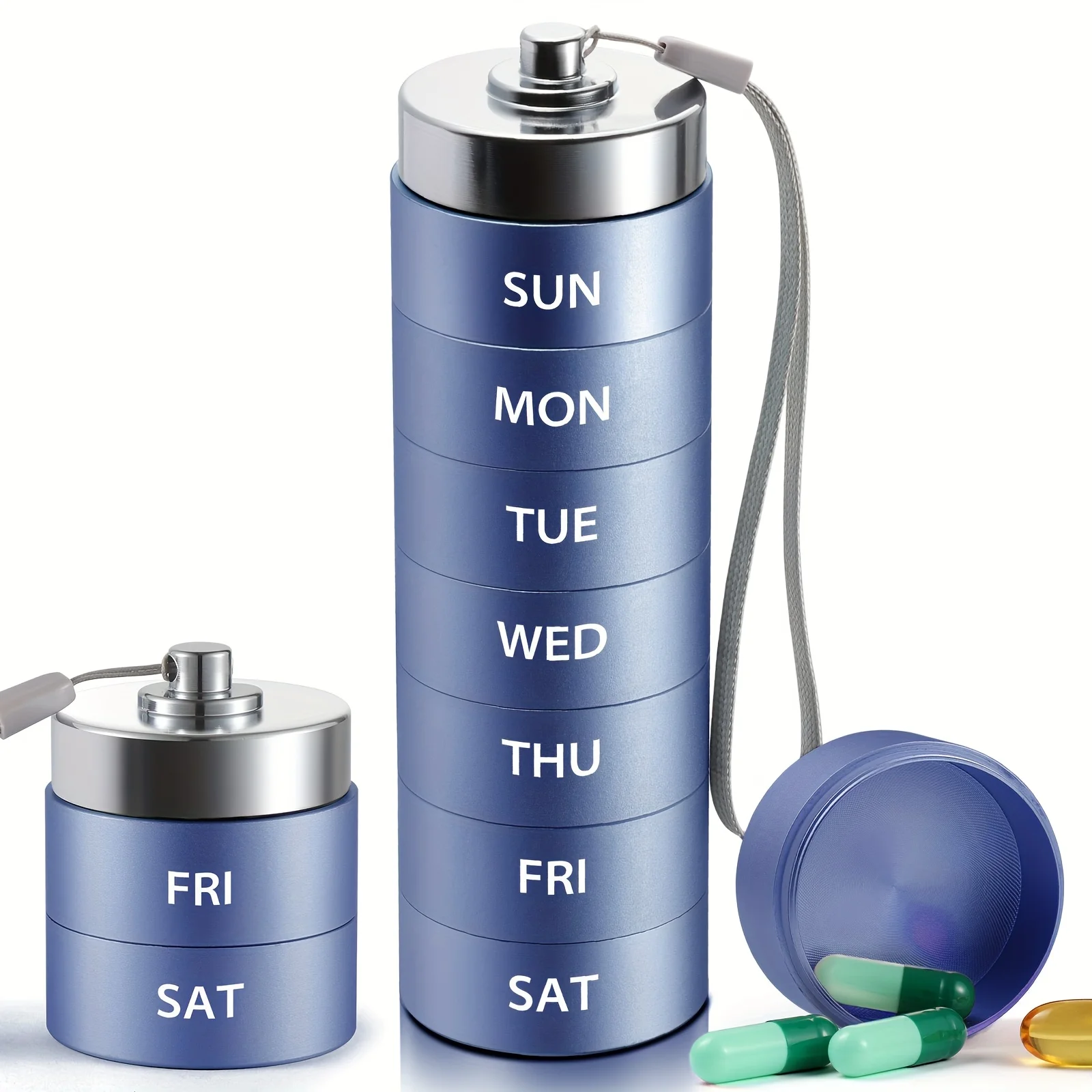 

Металлический органайзер для таблеток, большая еженедельная коробка для таблеток для путешествий, портативный водонепроницаемый контейнер для таблеток из алюминиевого сплава
