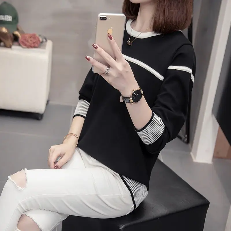 2022 New All-match Fashion Casual Autumn Winter Thin Striped Loose Pullovers Slight Strech O-Neck Hot Selling Women's Clothing