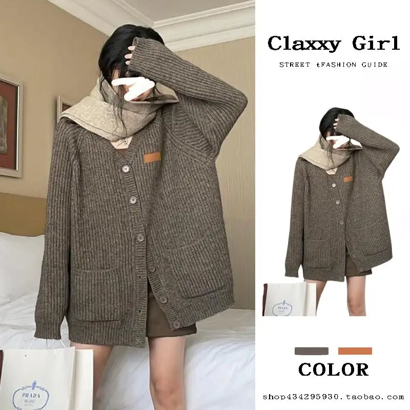 

Women's Grey Gothic Cardigan Knitted Sweater Harajuku Korean Aesthetic Y2k Long Sleeves Sweaters Jumper Vintage 2000s Clothes