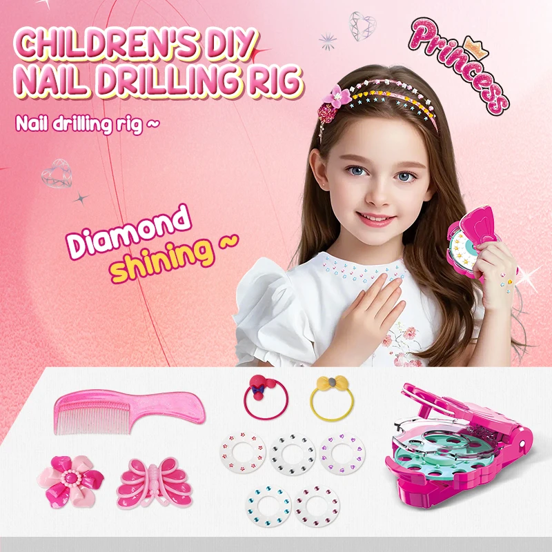 Diy ferramentas de cabeleireiro equipamento de perfuração bling menina trança máquina jóias contas vestir-se fingir jogar brinquedos aniversário presentes natal