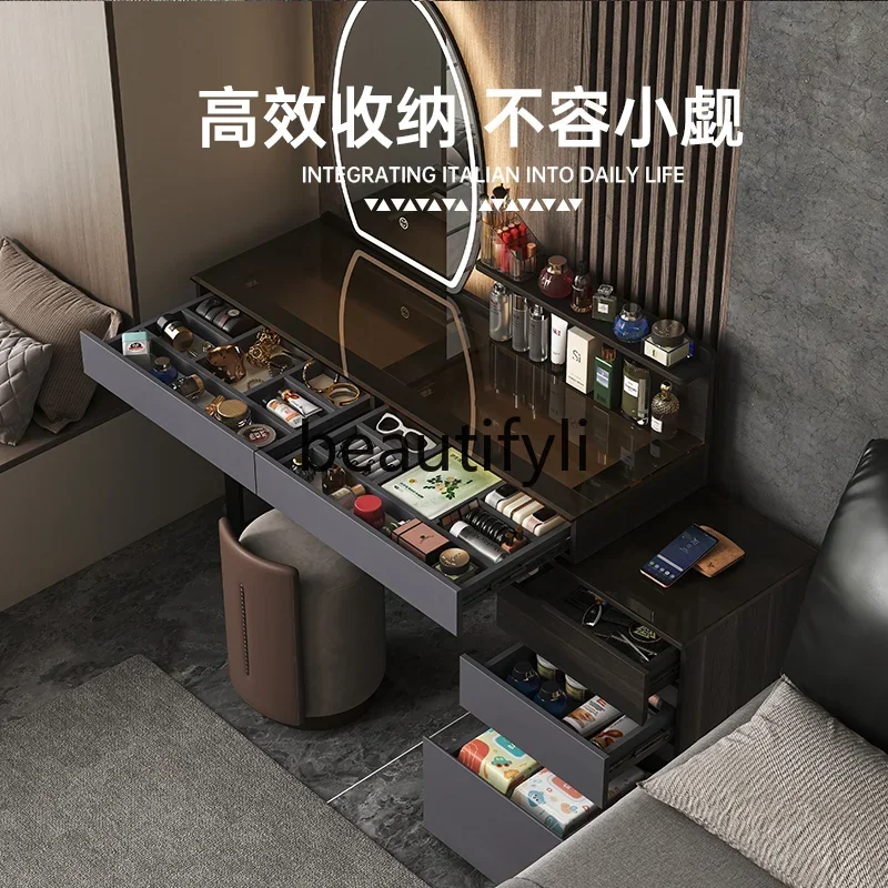 Italian light luxury dresser storage cabinet integrated makeup mirror bedroom modern simple solid wood makeup table